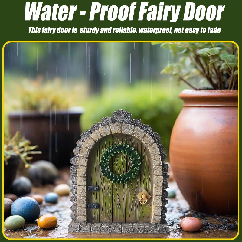 MUAMAX Garden Fairy Door Accessories Mystical Door for Tree Trunk Decor Gnome Home Doors Magical Doors for Fairy Wall Indoor Outdoor Decoration (Brown) - Image 4